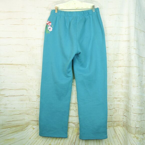 Dandy Worldwide Sweatpants Womens XL Blue Gift Giving Floral Embroidered Lounge - Picture 7 of 16